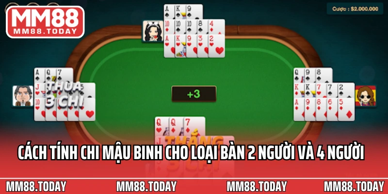 Cách tính chi Mậu Binh cho loại bàn 2 người và 4 người